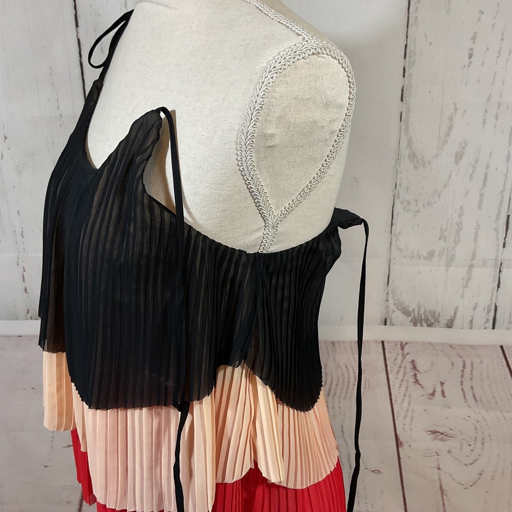 Patterson J. Kincaid Pleated Cami Top Small Shoulder Tie Retro Swing Colorblock - Picture 9 of 16